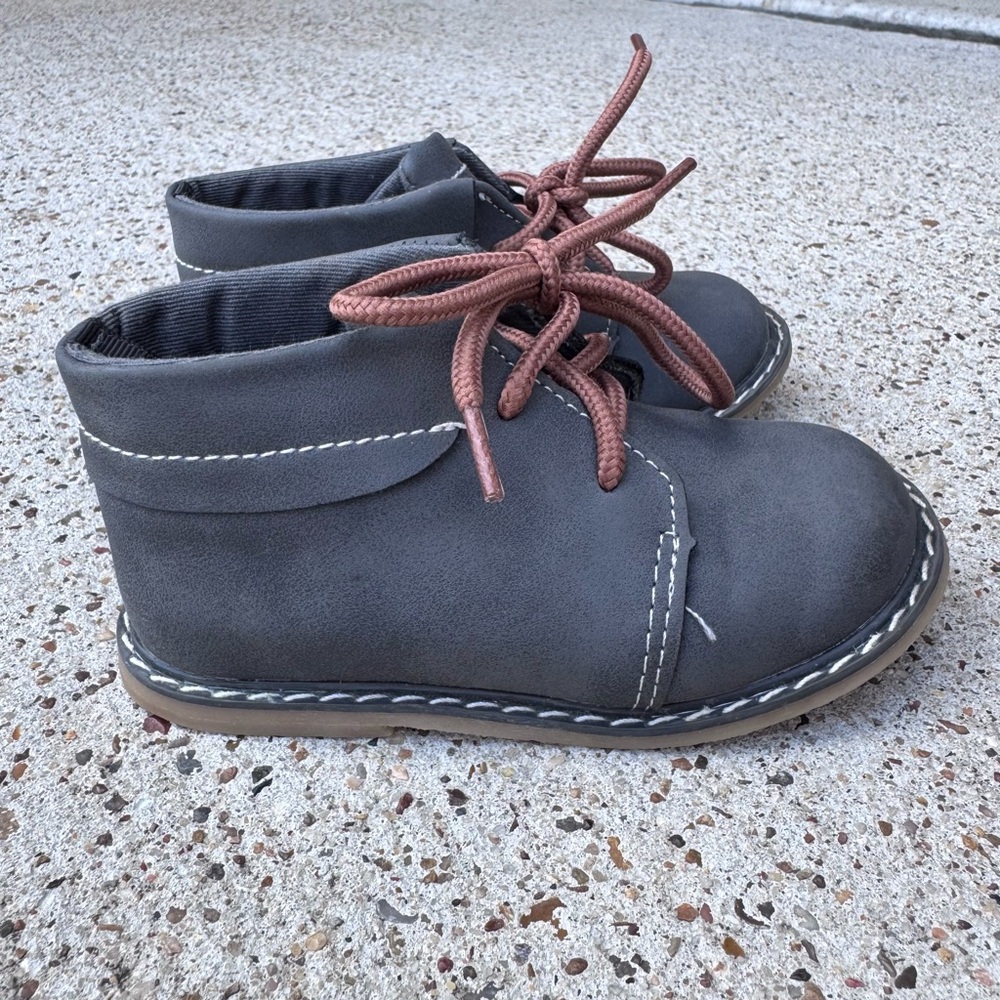 Gray Kids Shoes with Brown Laces- Boutique